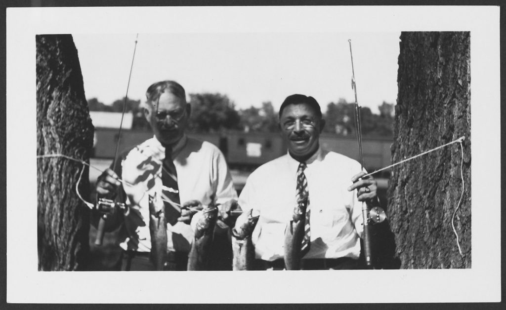 Photograph of Dr. James Naismith fishing in Canada, 1936