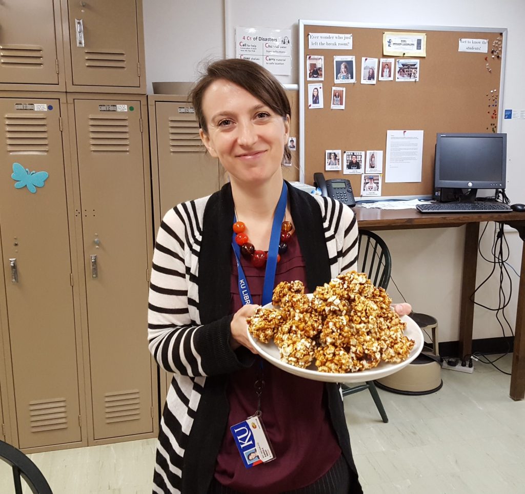 Elspeth Healey with popcorn balls