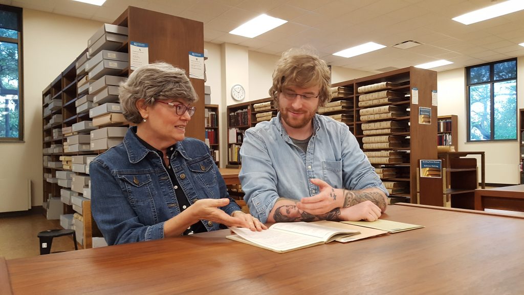 Lynn and Fisher researching in the reading room of the Kenneth Spencer Research Library 