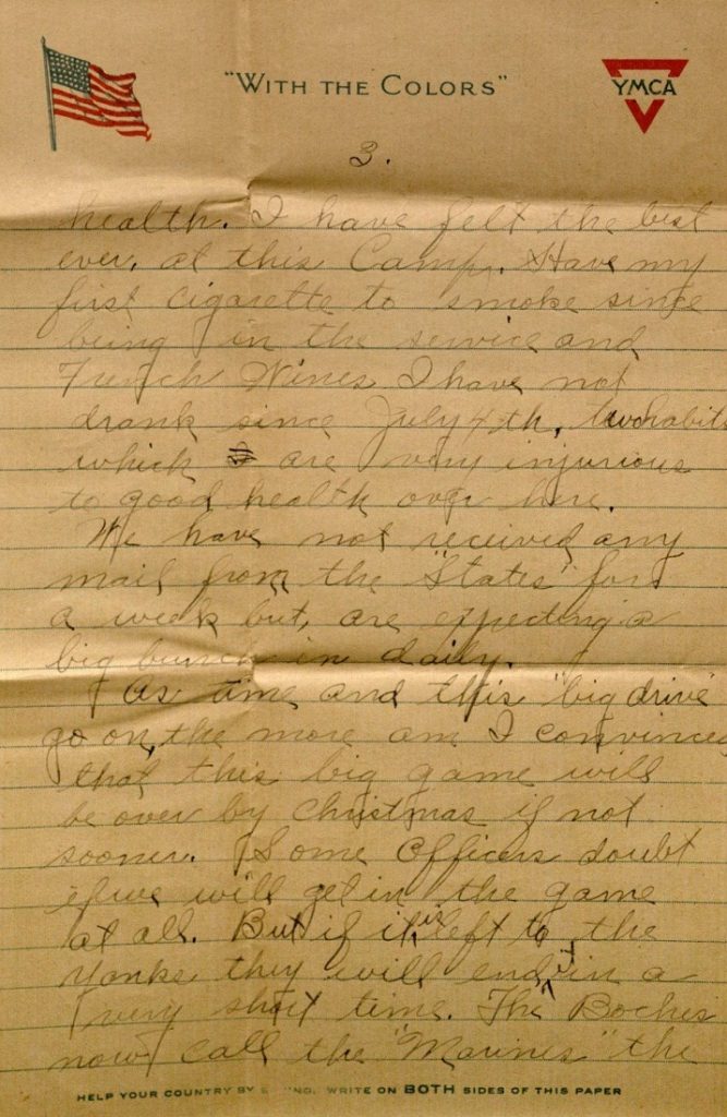 Image of Milo H. Main's letter to his family, August 11, 1918