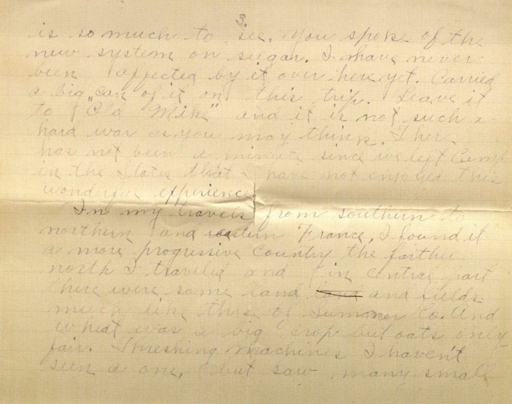 Image of Milo H. Main's letter to his family, August 19, 1918