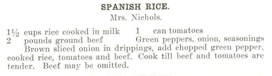 Spanish rice recipe from Kansas City Food Conservation Cookbook (1918)
