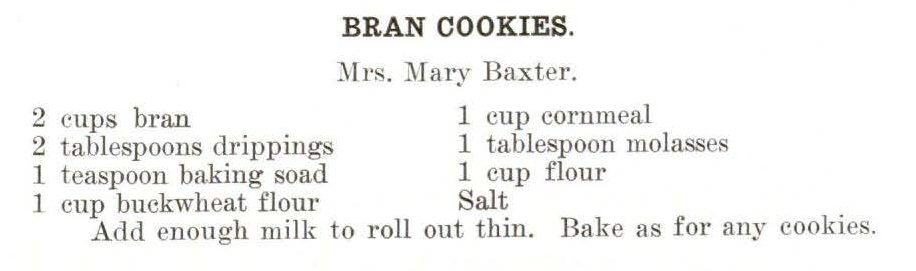 bran cookies recipe from Kansas City Food Conservation Cookbook (RH C1550)