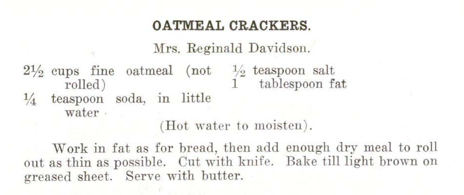 Oat crackers recipe from Kansas City Food Conservation Cookbook