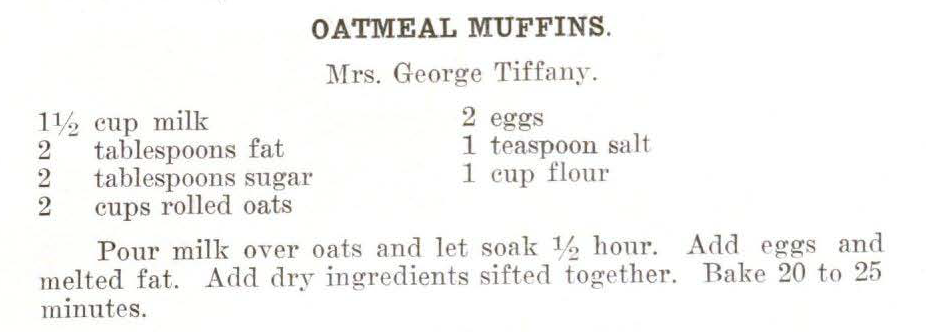 Oatmeal muffins recipe from Kansas City Food Conservation Cookbook (1918)