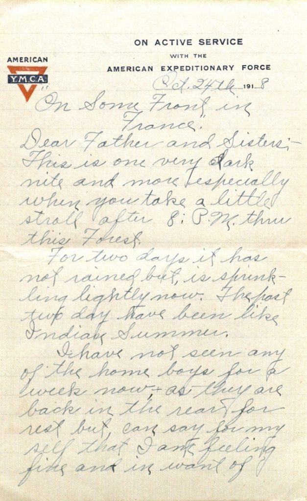 Image of Milo H. Main's letter to his family, October 24, 1918