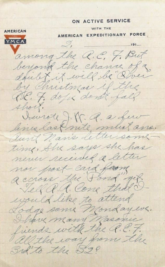 Image of Milo H. Main's letter to his family, October 24, 1918