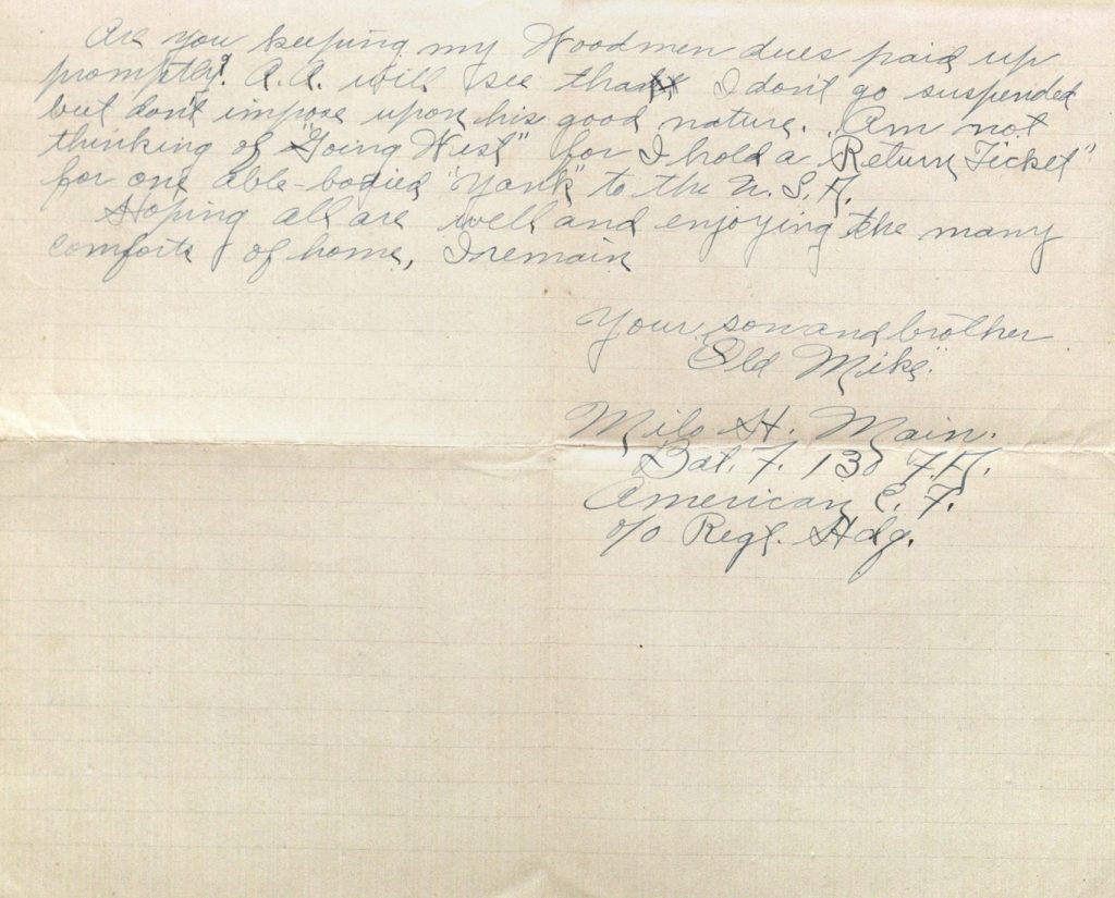 Image of Milo H. Main's letter to his family, October 24, 1918