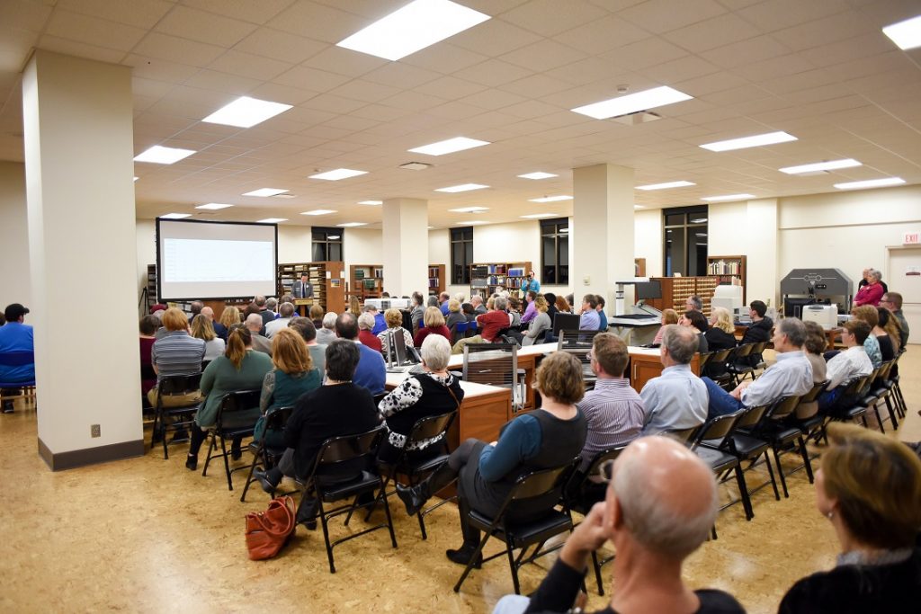 Photograph of attendees at Spencer Research Library's fiftieth anniversary celebration, 2018