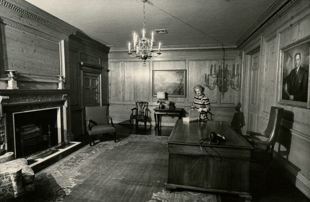 Photograph of Helen Foresman Spencer in the memorial office at Kenneth Spencer Research Library, 1968