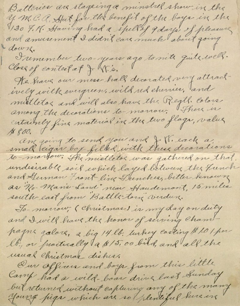 Image of Milo H. Main's letter to his family, December 24, 1918