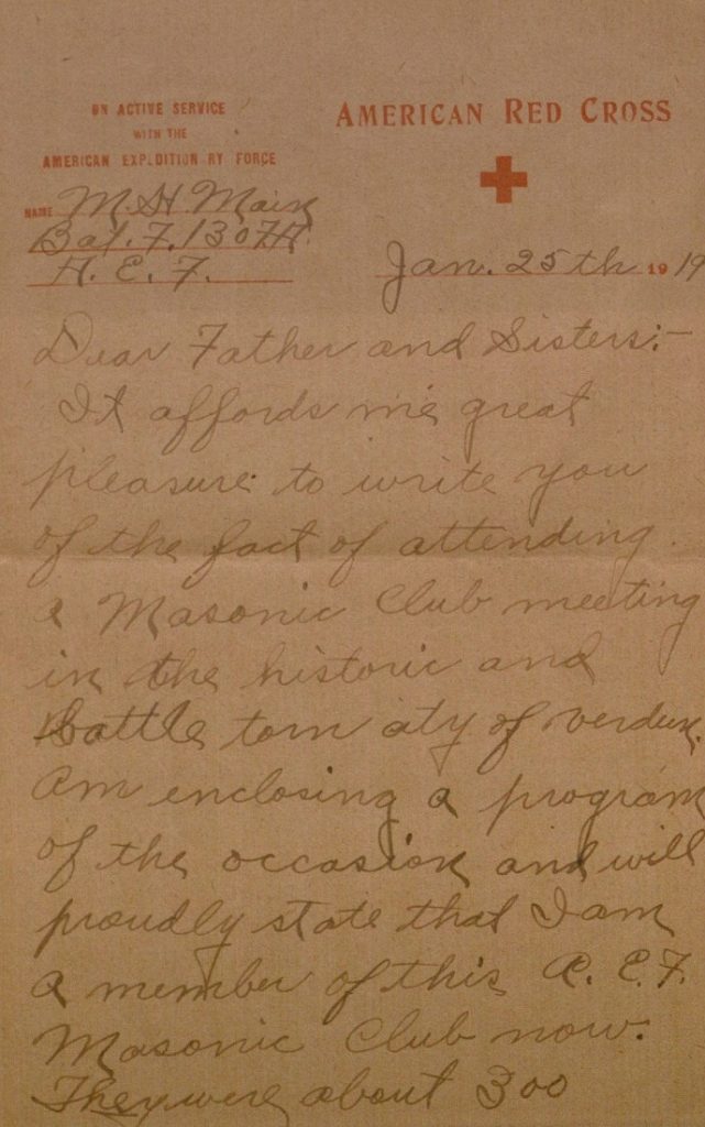 Image of Milo H. Main's letter to his family, January 25, 1919