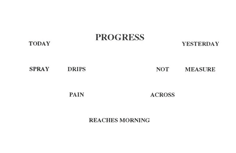 Image of a concrete poem that begins "Progress / Today Yesterday [...]" in the collection of John Fowler