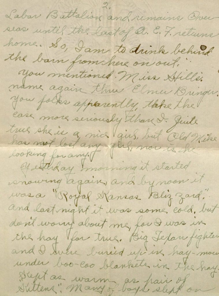 Image of Milo H. Main's letter to his family, February 8, 1919