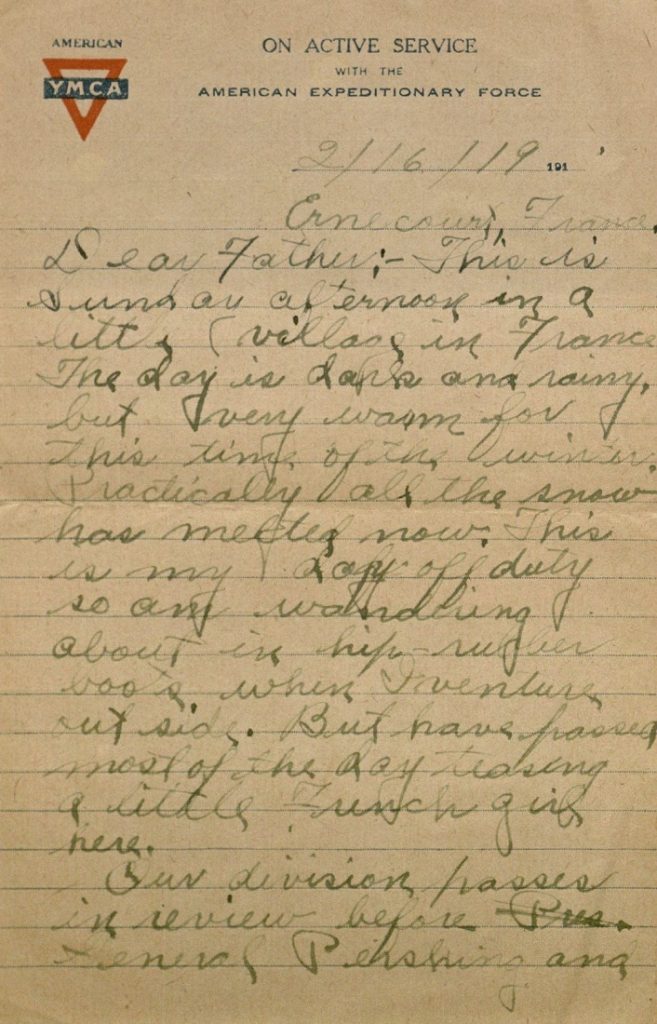 Image of Milo H. Main's letter to his family, February 16, 1919