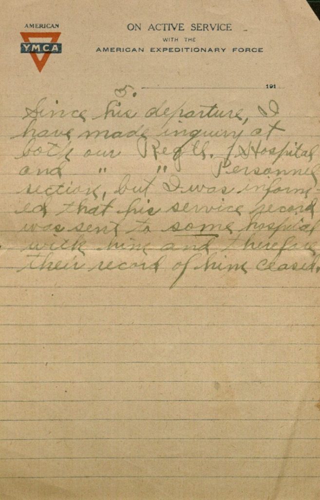 Image of Milo H. Main's letter to his family, February 16, 1919