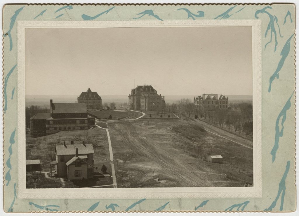 Photograph of a view of the KU campus, 1890s