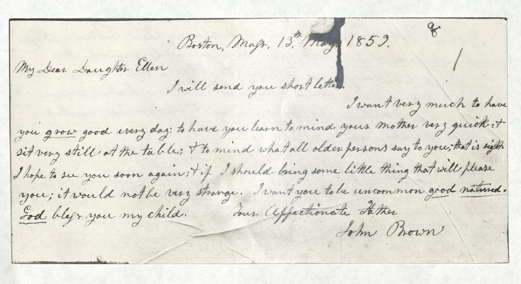 Image of a letter from John Brown to his daughter Ellen, May 13, 1859