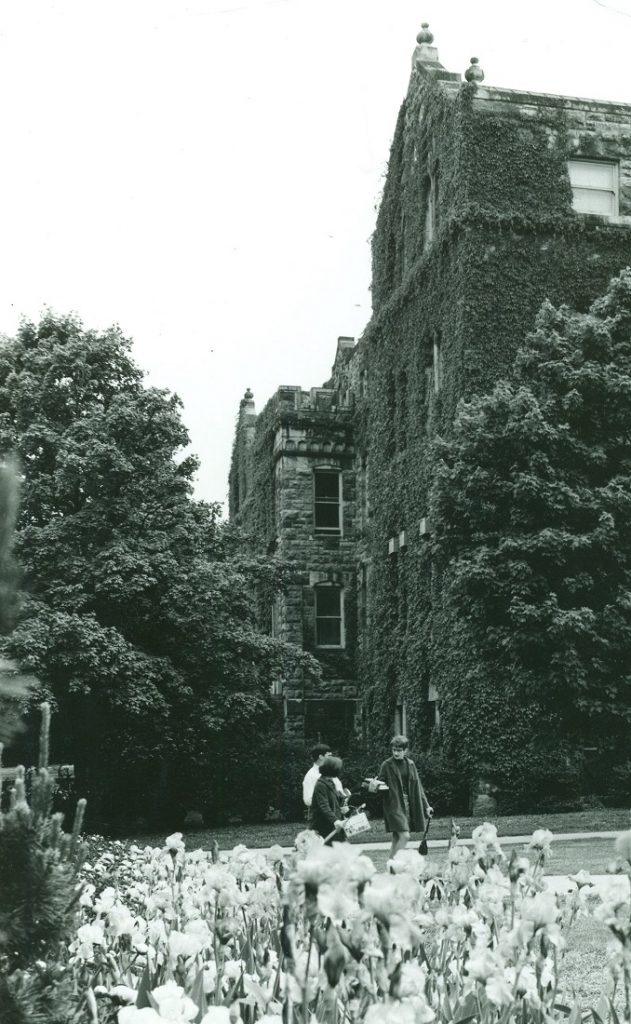 Photograph of KU students walking through campus, 1970s