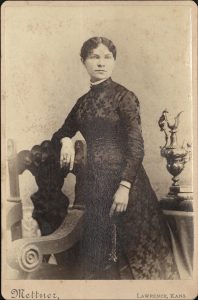 Cabinet card of Hannah Oliver.  Photographer Mettner of Lawrence, Kansas.