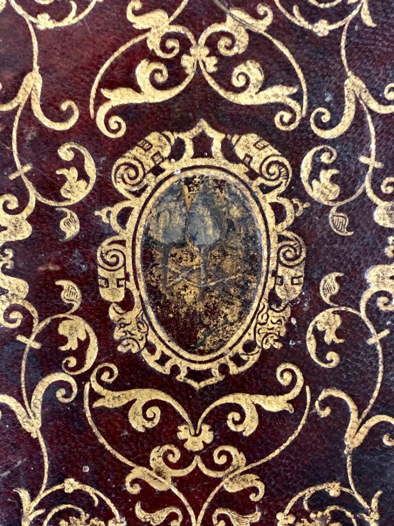 Photograph of the detail of the painted shield from the front cover of MS C247