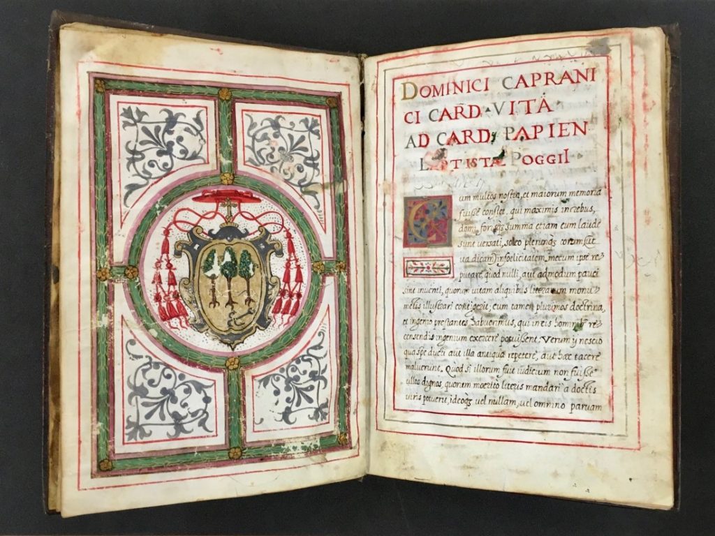 Photograph of the frontispiece and beginning beginning of the Vita Capranicae in MS C247