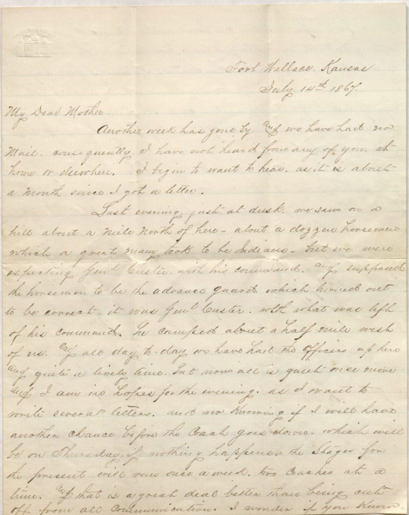 The first page of Richard Blake's letter to mother, July 14, 1867