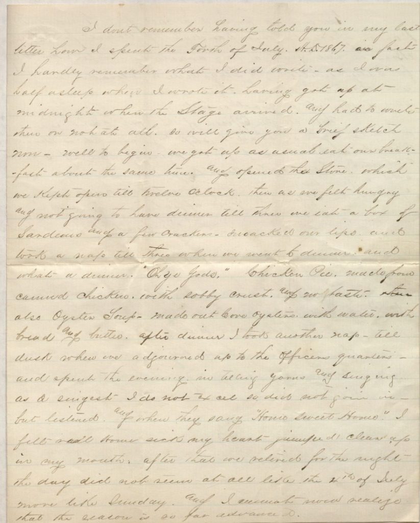 The third page of Richard Blake's letter to mother, July 14, 1867