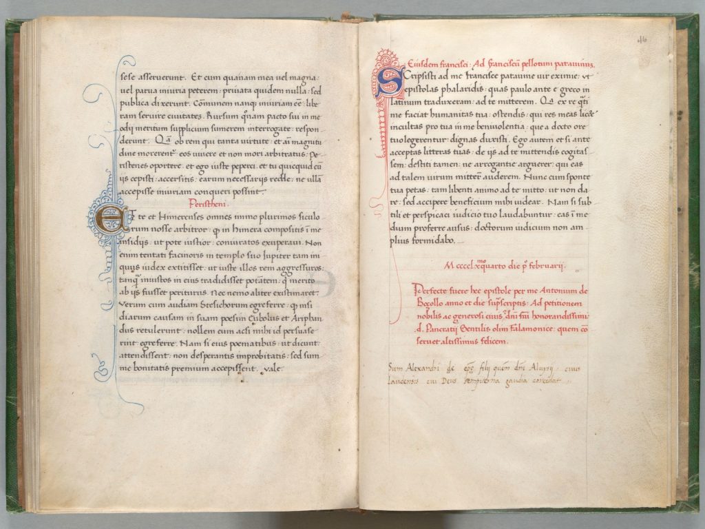 The colophon on folio 46 recto of the copy of the Epistolae held in San Francisco, State of California, Sutro Collection, MS 07