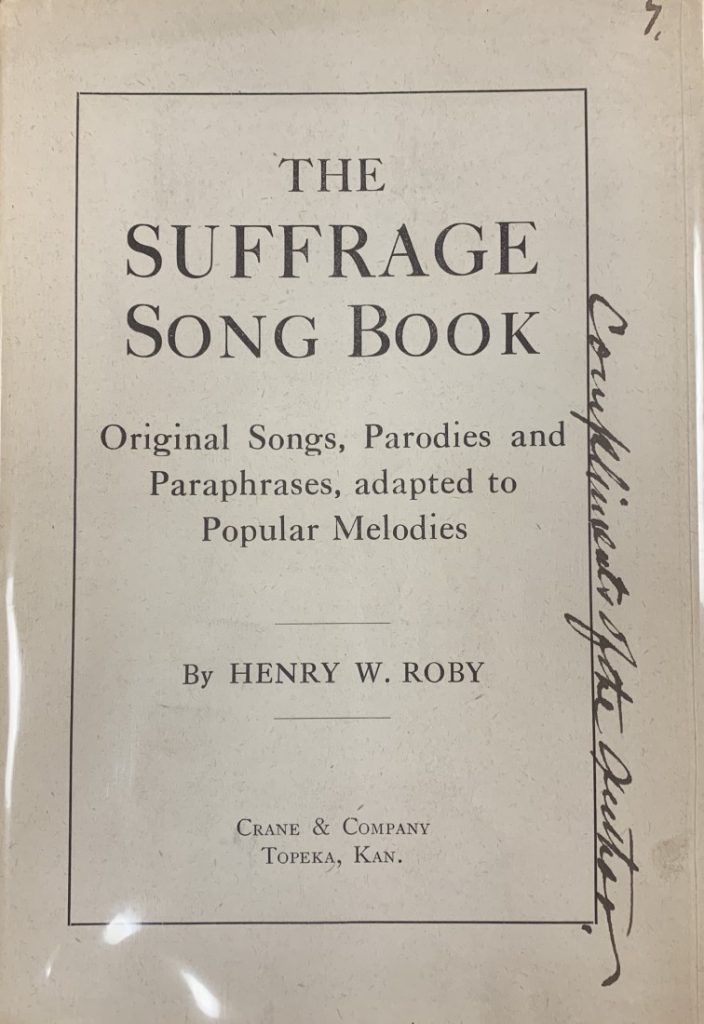 The cover of the book The Suffrage Song Book: Original Songs, Parodies and Paraphrases, Adapted to Popular Melodies, 1909