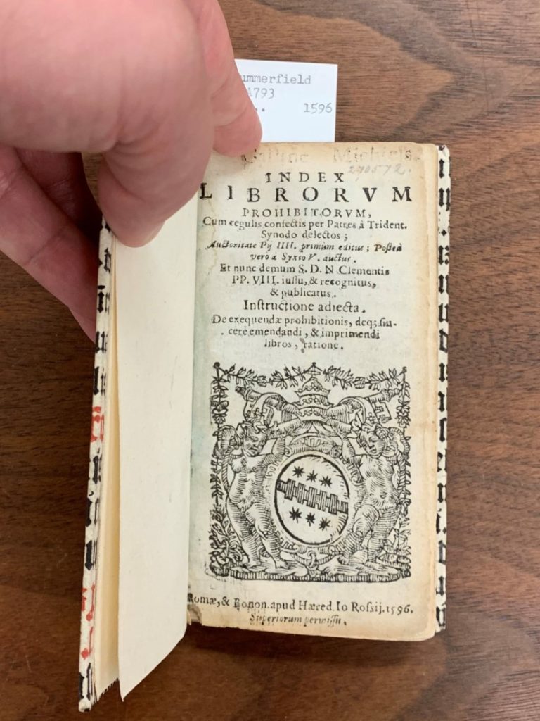 The title page of the Index librorum prohibitorum, 1596