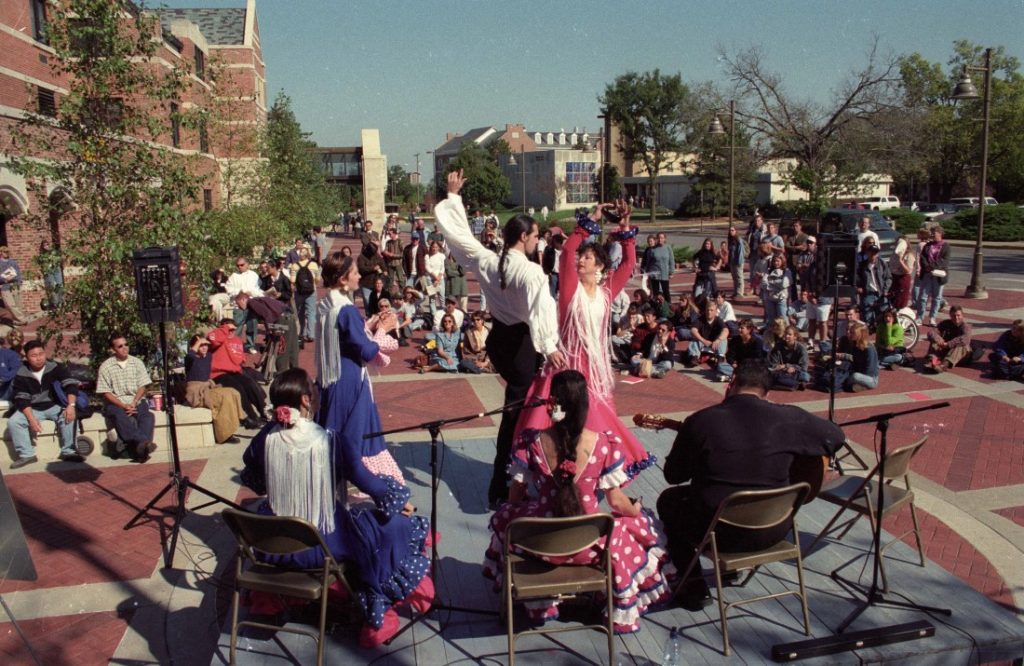 Photograph of a performance showcasing Hispanic music and dance, October 1997