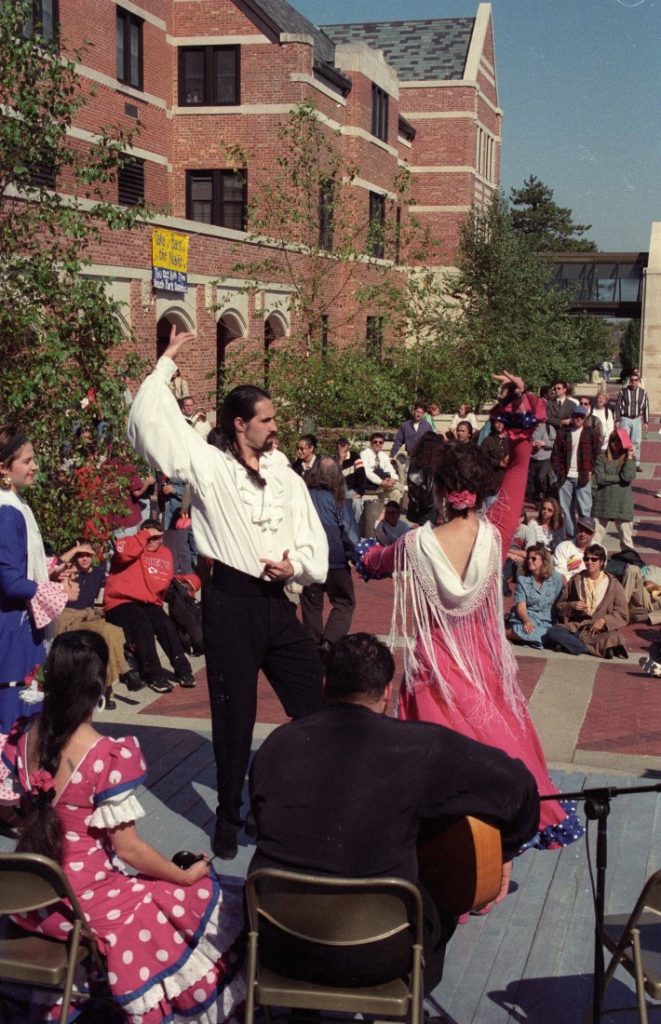 Photograph of a performance showcasing Hispanic music and dance, October 1997