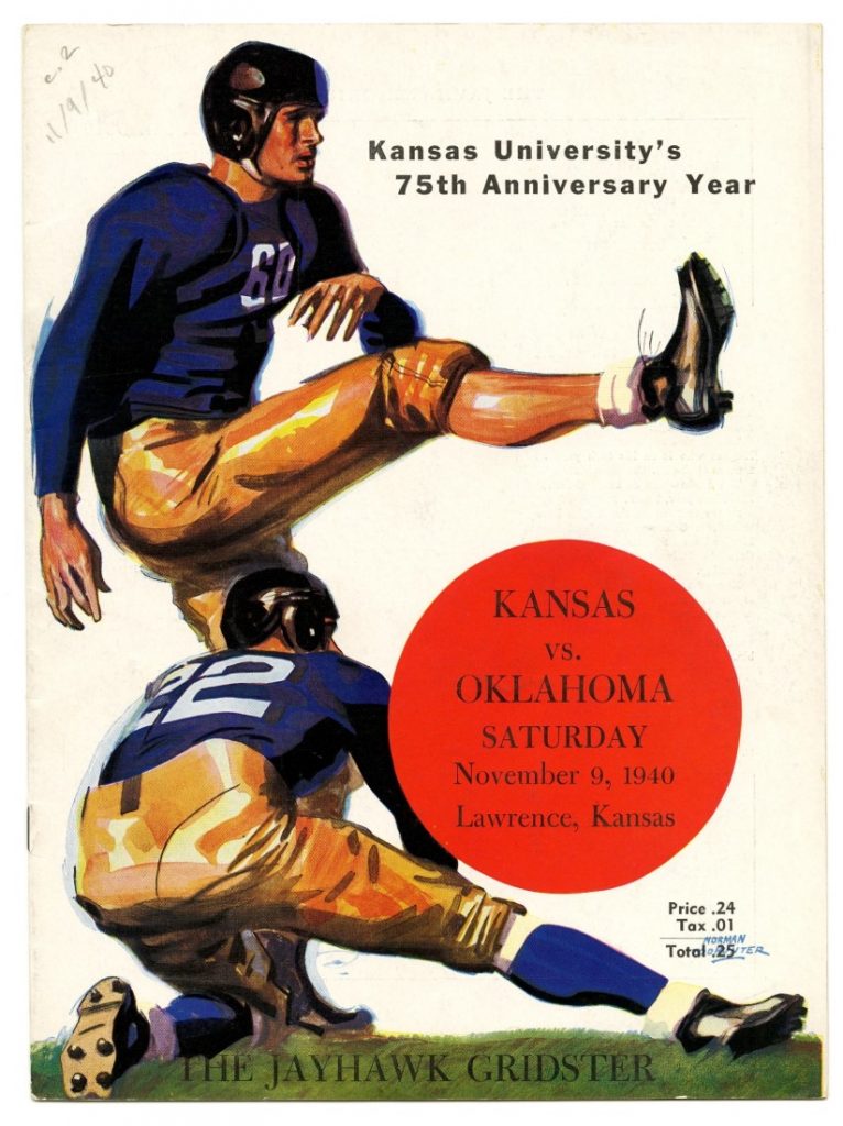 Cover of The Jayhawk Gridster for the KU football game against the University of Oklahoma, November 9, 1940