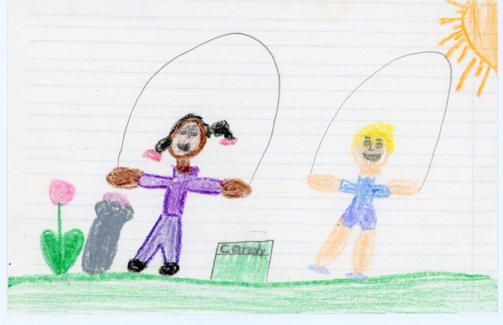 A drawing on the back of Jerlita’s letter to Charles S. Scott shows two girls jumping rope.