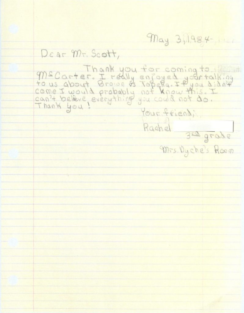 A letter from Rachel to Charles S. Scott, May 3, 1984