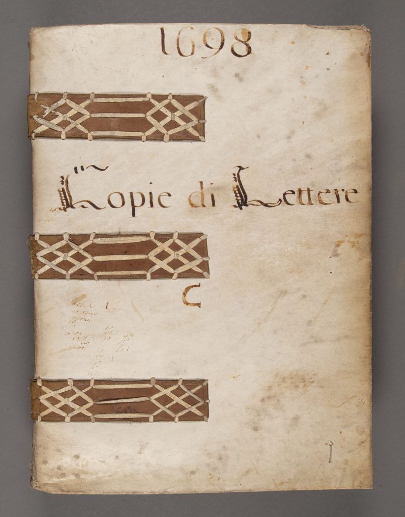 Front cover of an Italian manuscript book, dated 1698.