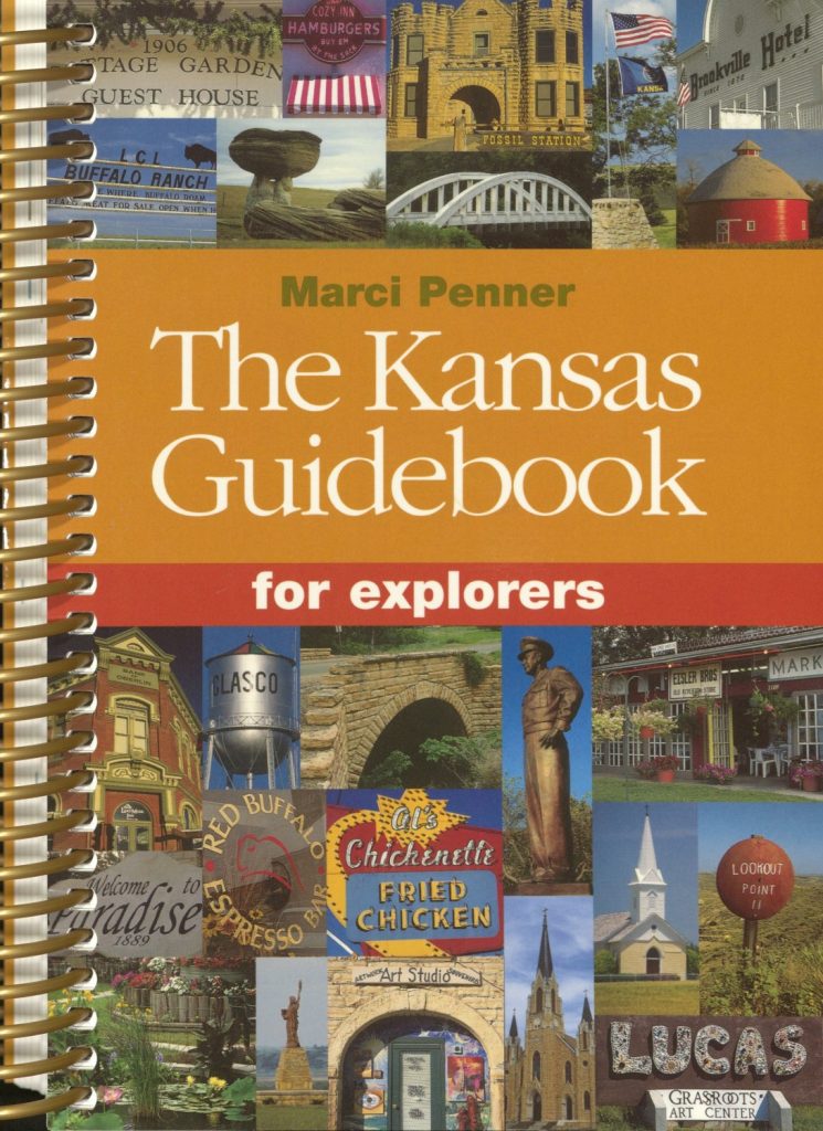 Book title in white text against a colored background, with photos of Kansas places above and below.