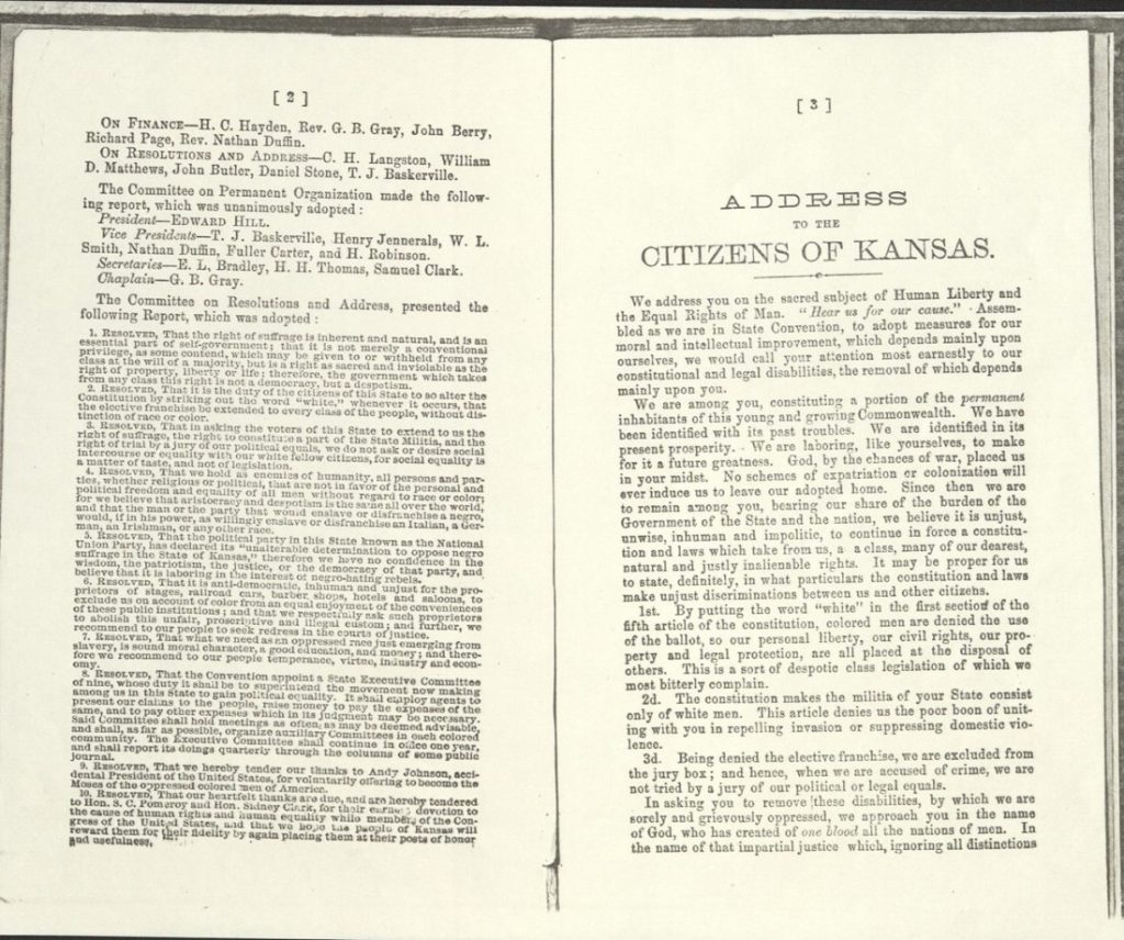 "Address to the Citizens of Kansas, black text on a white background.
