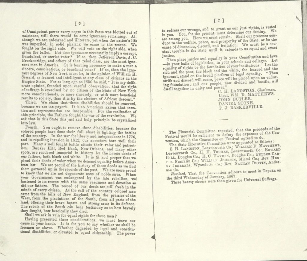 Conclusion of the "Address to the Citizens of Kansas, black text on a white background.