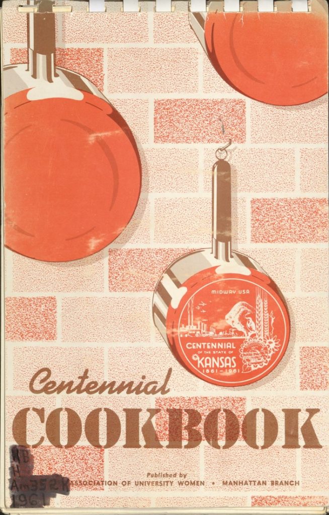 Vertical document with book title against an illustration of pots hanging from a brick wall.