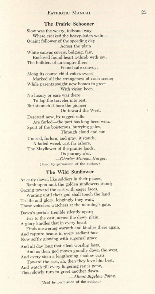 This image has the text of the poems "The Prairie Schooner" and "The Wild Sunflower."