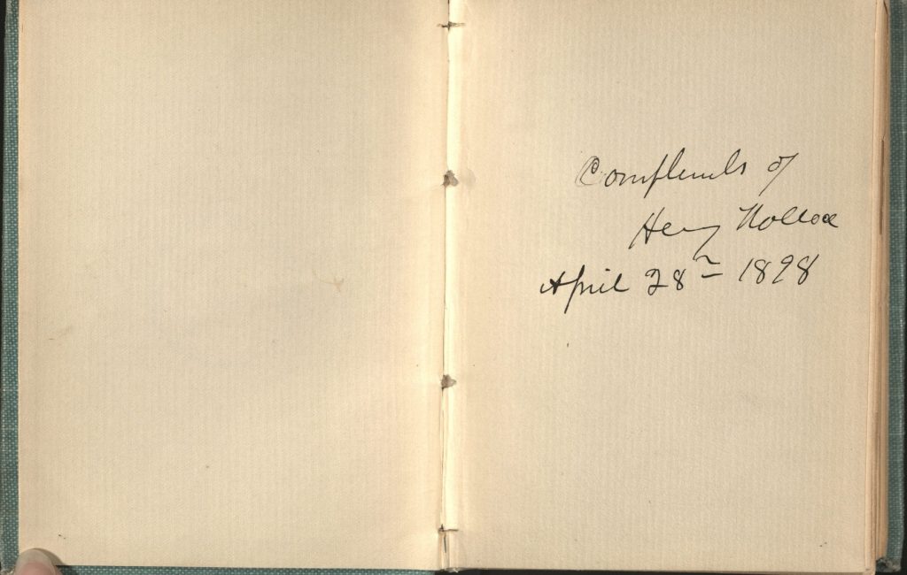Handwritten text of "Compliments of Henry Wallace, April 28, 1898."