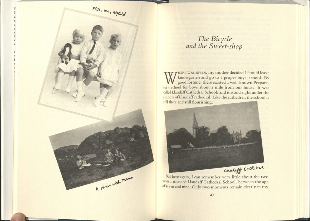 This image has the text of the first page of the chapter "The Bicycle and the Sweet-shop," accompanied by black-and-white photos.