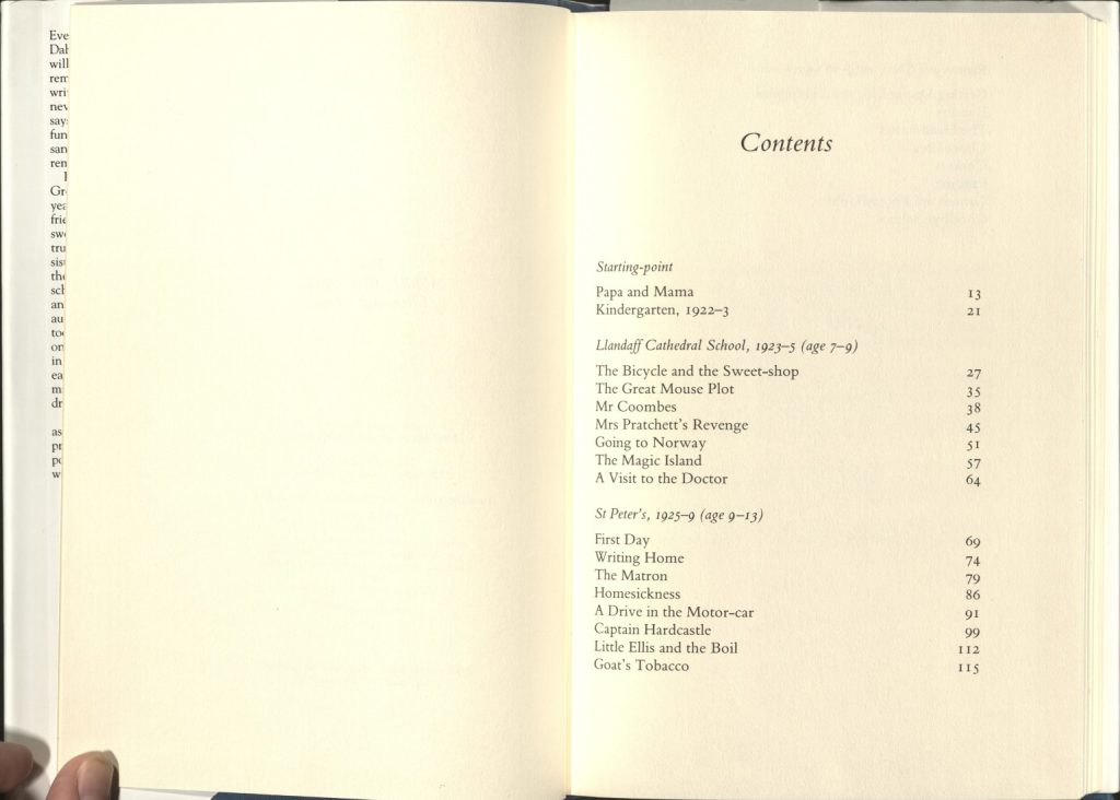 The text of the first page of the table of contents.