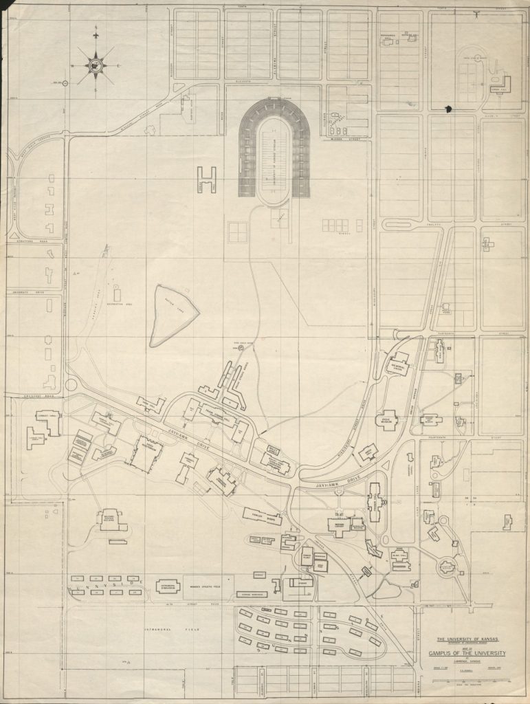 Black-and-white map of the KU campus.