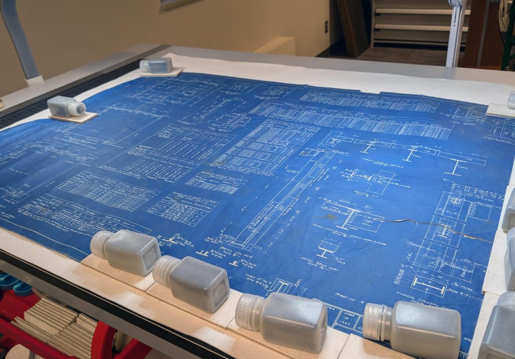 Watson Library building plans during treatment.