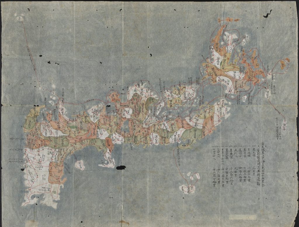 Colored manuscript map of Japan, ca. 1800.