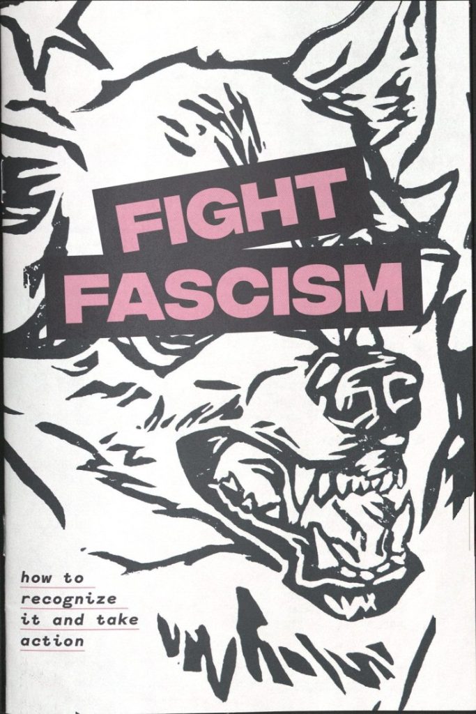 Bibliographic information in pink and black text against a white background with a sketch of a growling animal.