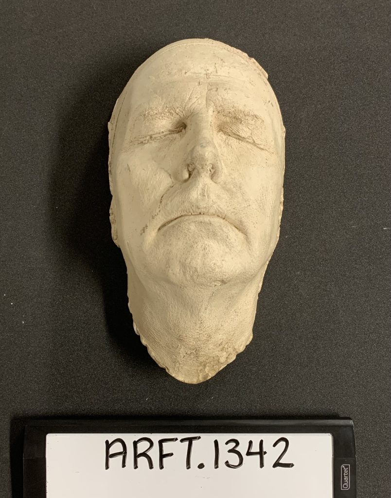 A sample photo from the project inventory, showing the plaster mask of Chancellor Franklin Murphy, 1957.